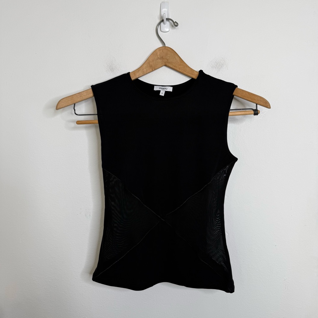 Miaou Sasha Sleeveless Fitted Top Black Mesh Y2k Fairly Grunge Sheer S Designer — image 3 of 8